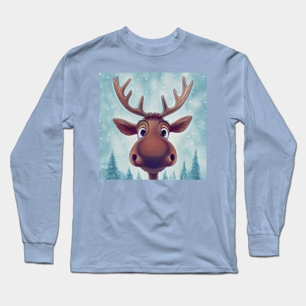 Cute Christmoose - Christmas Moose in the snow Long Sleeve T-Shirt by Geminiartstudio